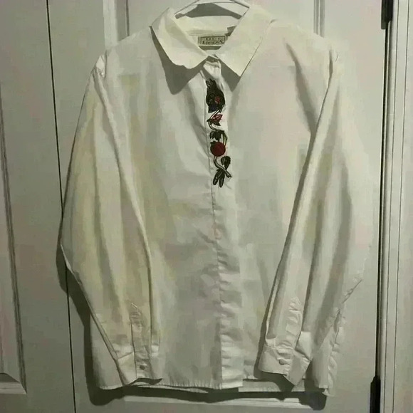 Vintage Basic Editions White Button Down size L Thanksgiving Blouse Embroidery - Picture 1 of 10